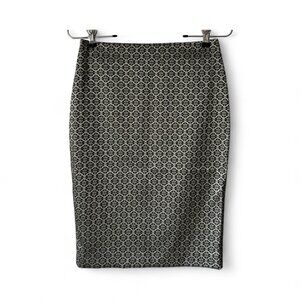 Ann Taylor Sz O Black/Gold Jacquard Pencil Skirt New Classic Office Business